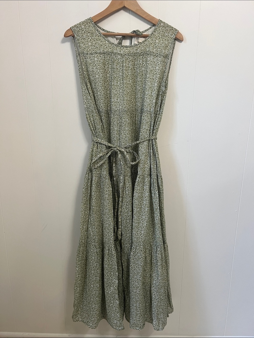 Laude the Label Tiered Maxi Dress Sage Green Micro Ditsy Floral Organic Cotton M - Picture 3 of 12